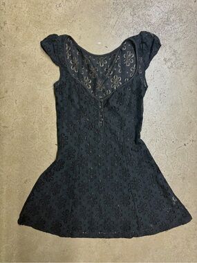 Black Floral Eyelet Fit-and-Flare Mini Dress